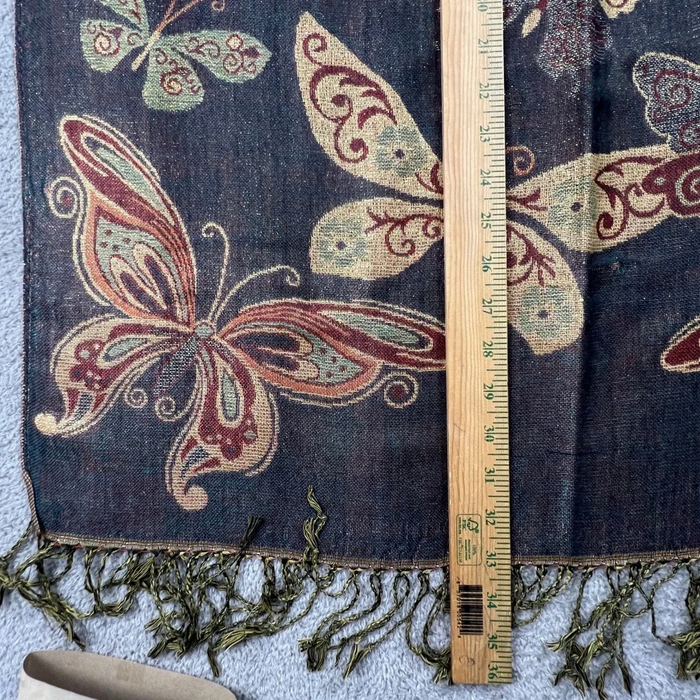 Boho Floral Butterfly Pashmina Scarf Fringe Shawl Vintage Earthy Wrap Cashmere